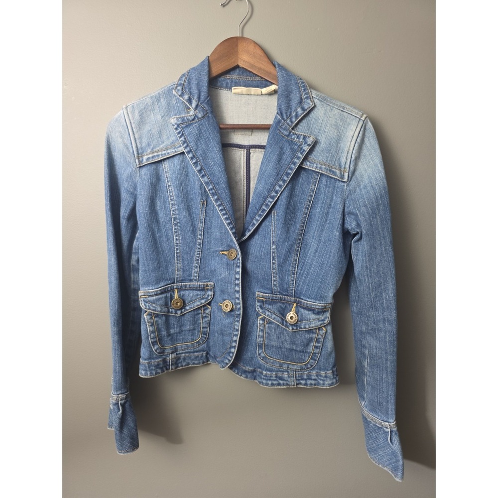 DKNY Jeans Womens XS Denim Jacket Fitted Button Up Pockets Casual Cropped